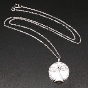 Sterling Dragonfly-Mother- Pearl/Diamond Necklace